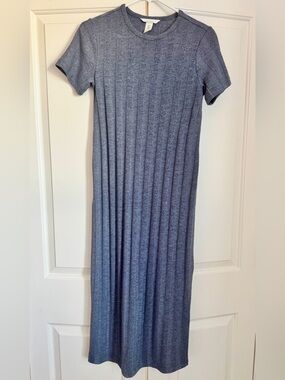 H&M MAMA Heathered Blue Ribbed Short-Sleeve Maternity dress